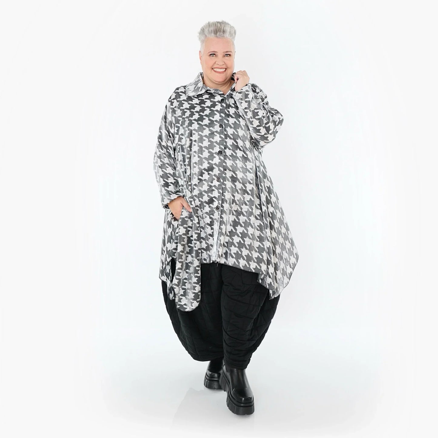 AKH Premium 6917 Bluse, Weiß-Grau