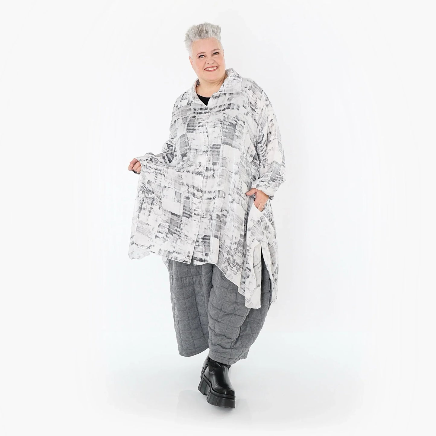 AKH Premium 6917 Blouse, White-Grey