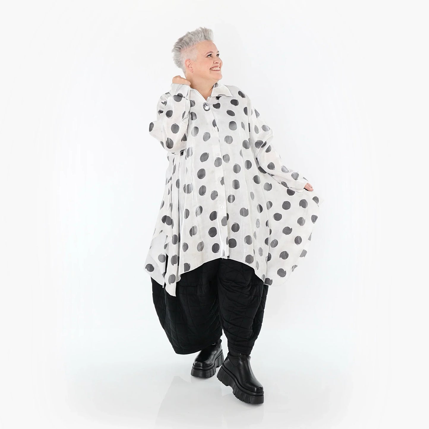 AKH Premium 6917 Blouse, White-Grey