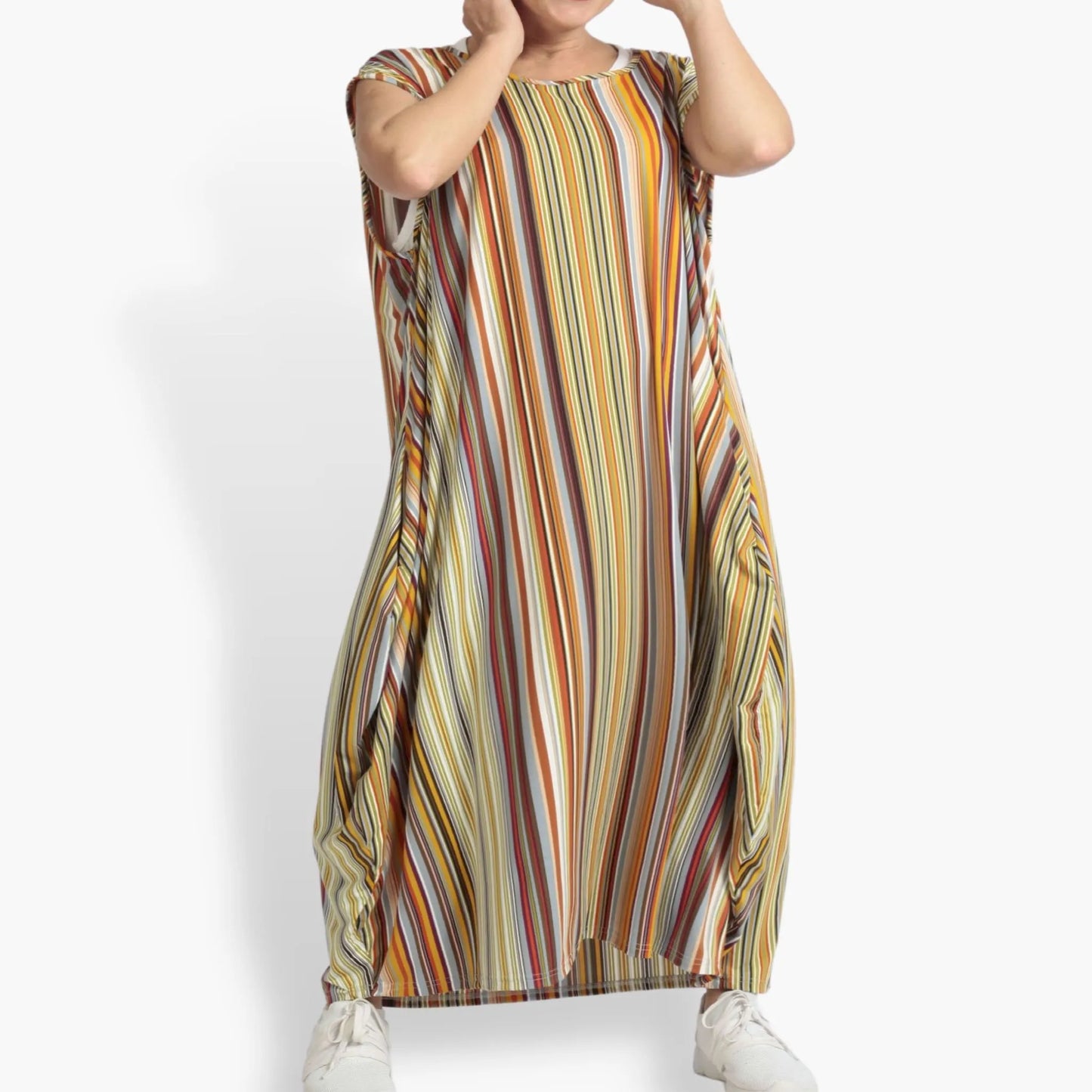 Sommer Kleid in Ballon Form aus stretcher Slinky Qualität, River in Cognac