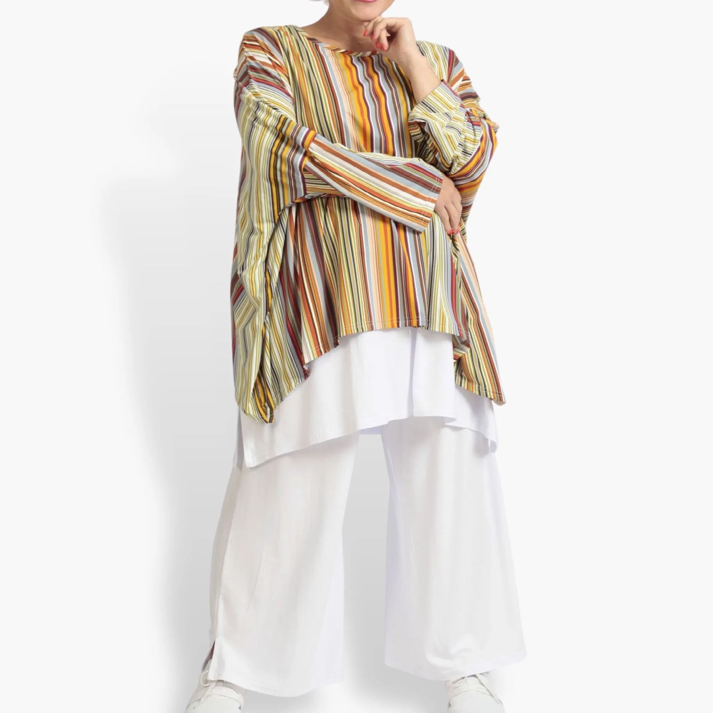 Sommer Big Shirt in A-Form aus stretcher Slinky Qualität, River in Cognac