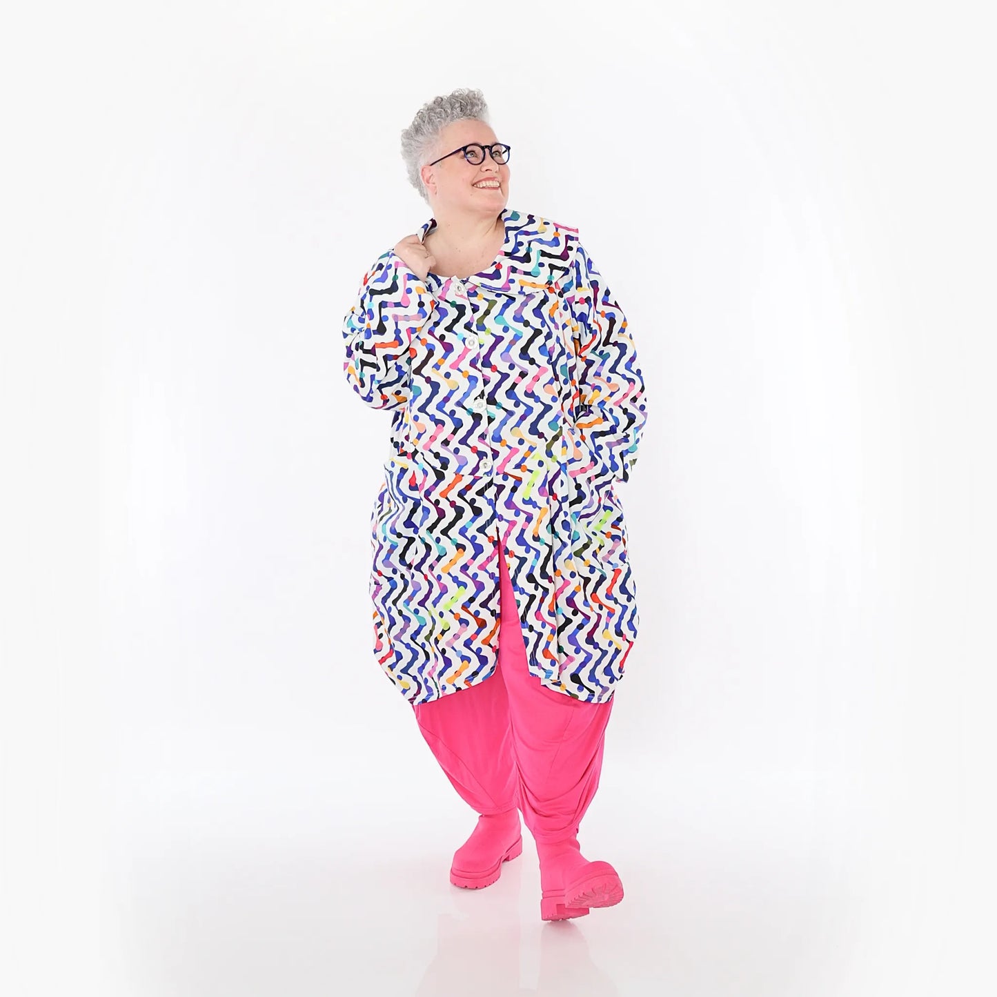 AKH Fashion 6928 Mantel, Weiß-Multicolor