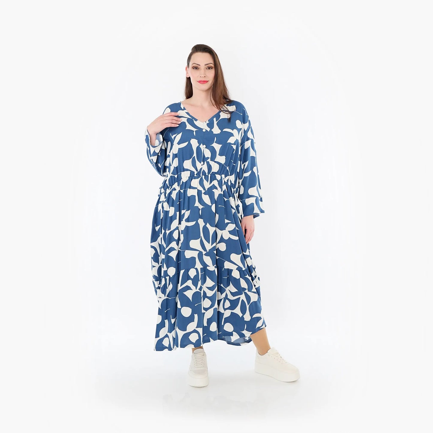 AKH Fashion 7064 Kleid, Blau-Weiß