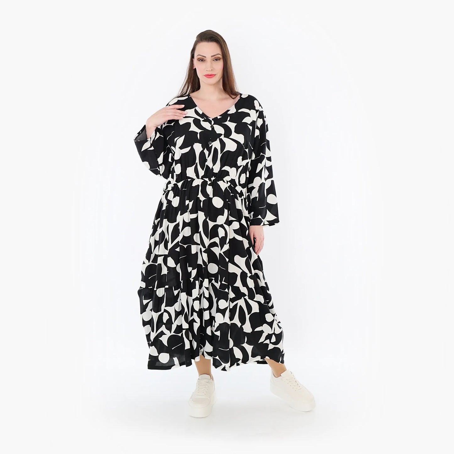 AKH Fashion 7064 Kleid, Schwarz-Weiß