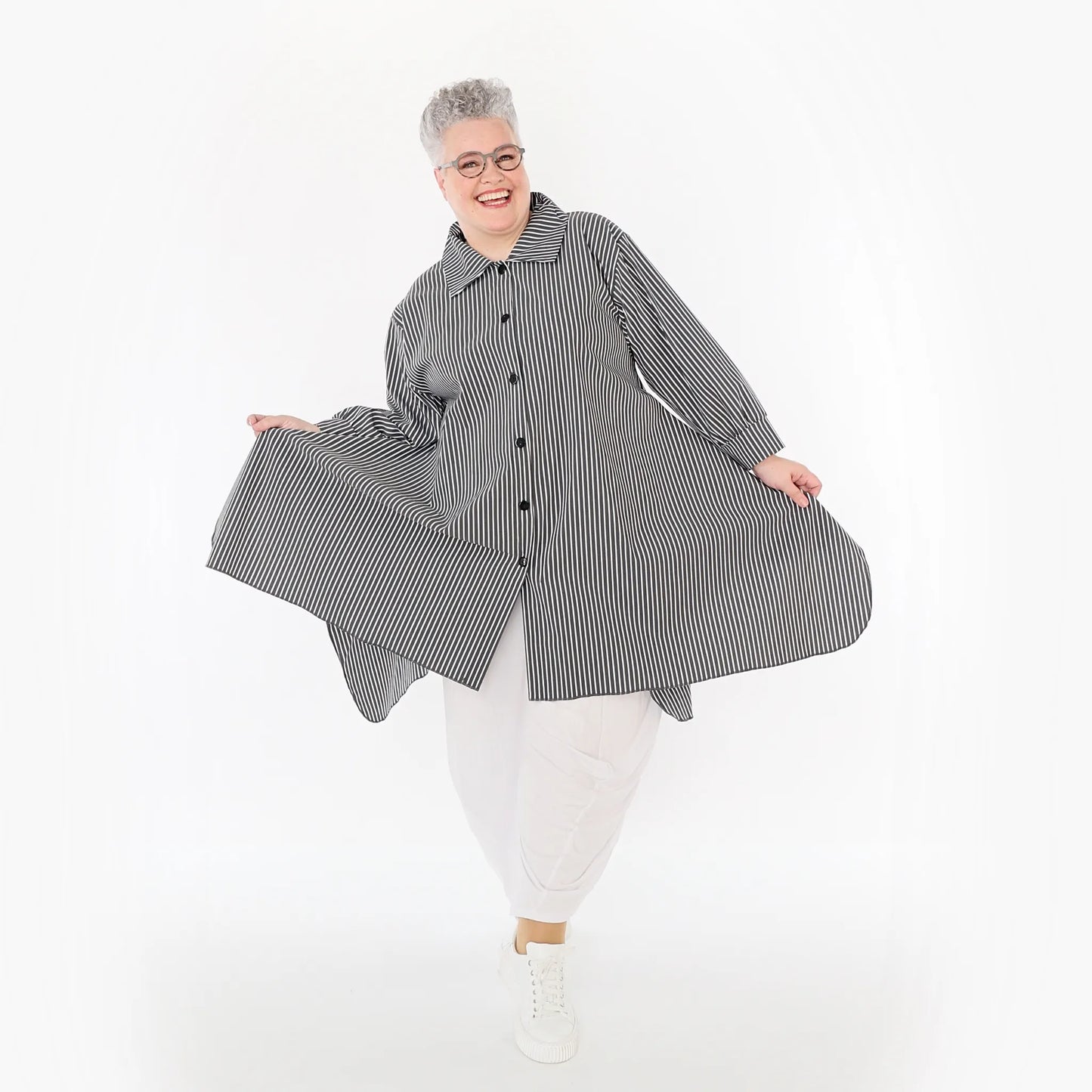 AKH Fashion 6917 Bluse, Anthrazit-Weiß