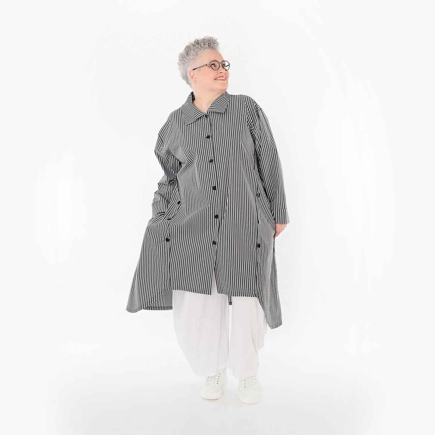 AKH Fashion 7057 Bluse, Anthrazit-Weiß