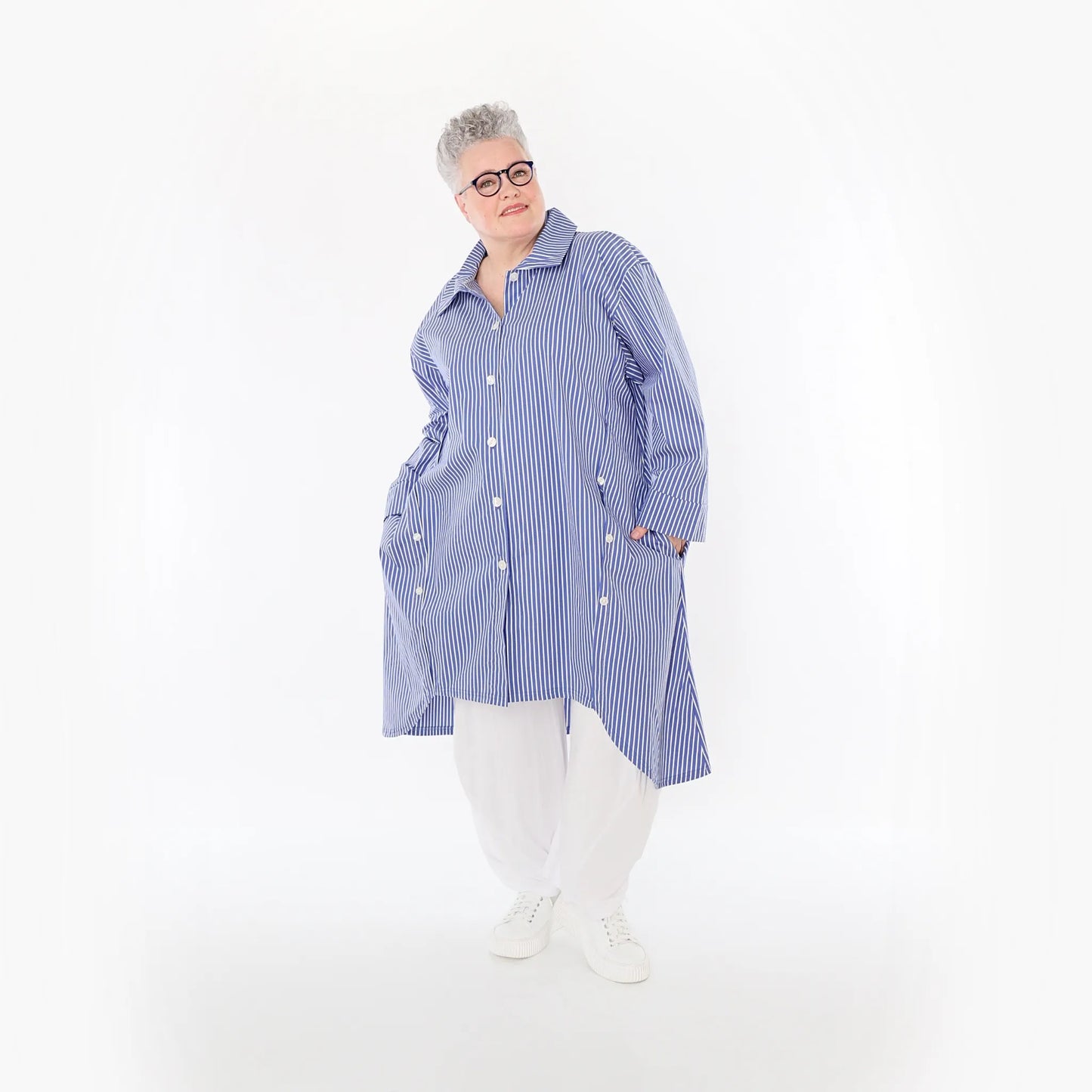 AKH Fashion 7057 Bluse, Blau-Weiß