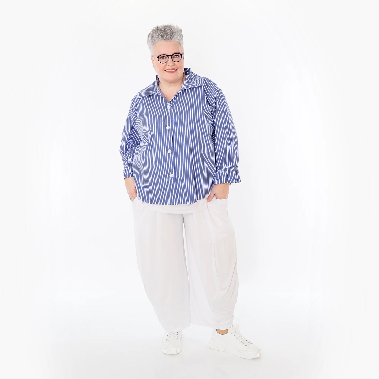 AKH Fashion 7062 Bluse, Blau-Weiß