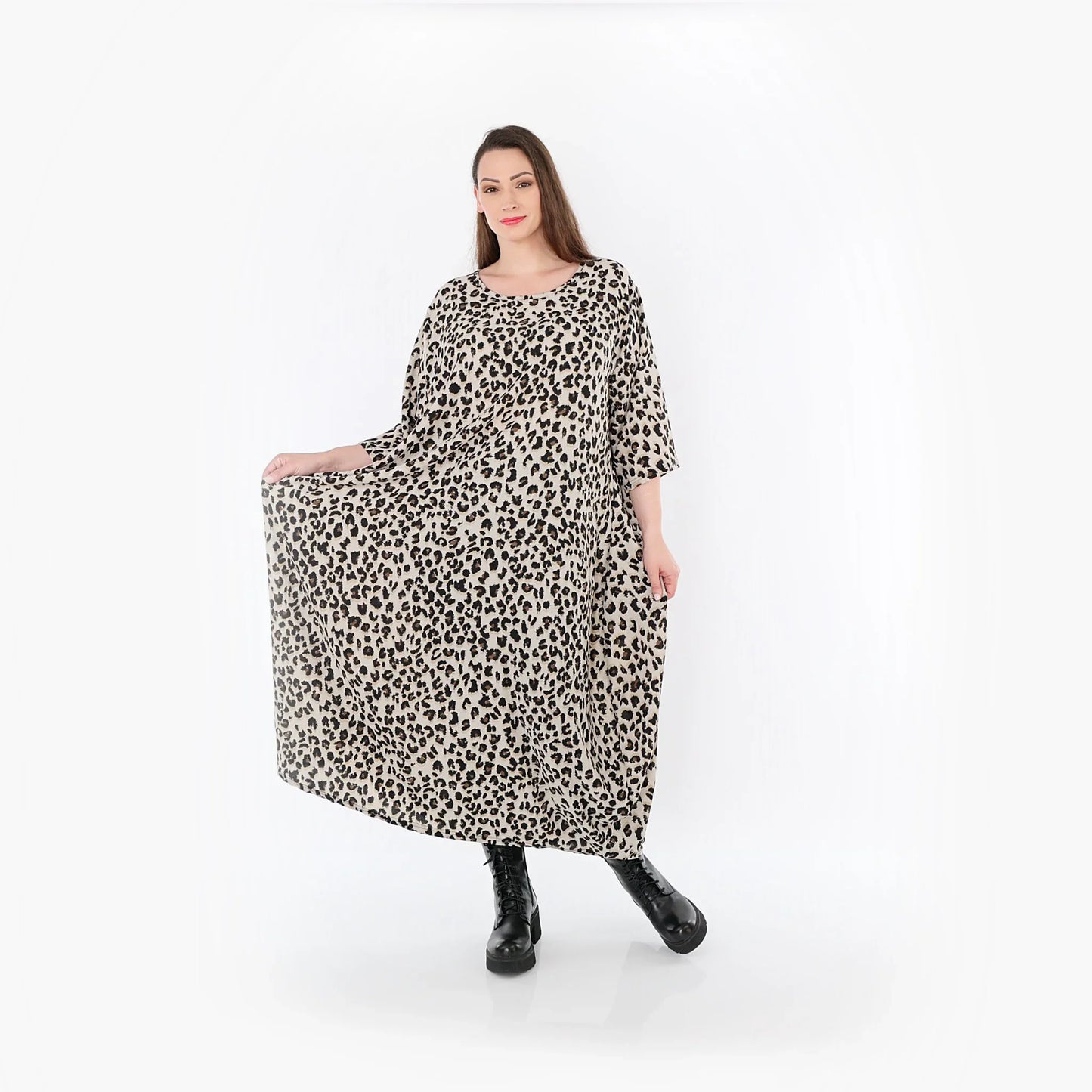 AKH Fashion 1926 Kleid, Beige-Schwarz-Cognac