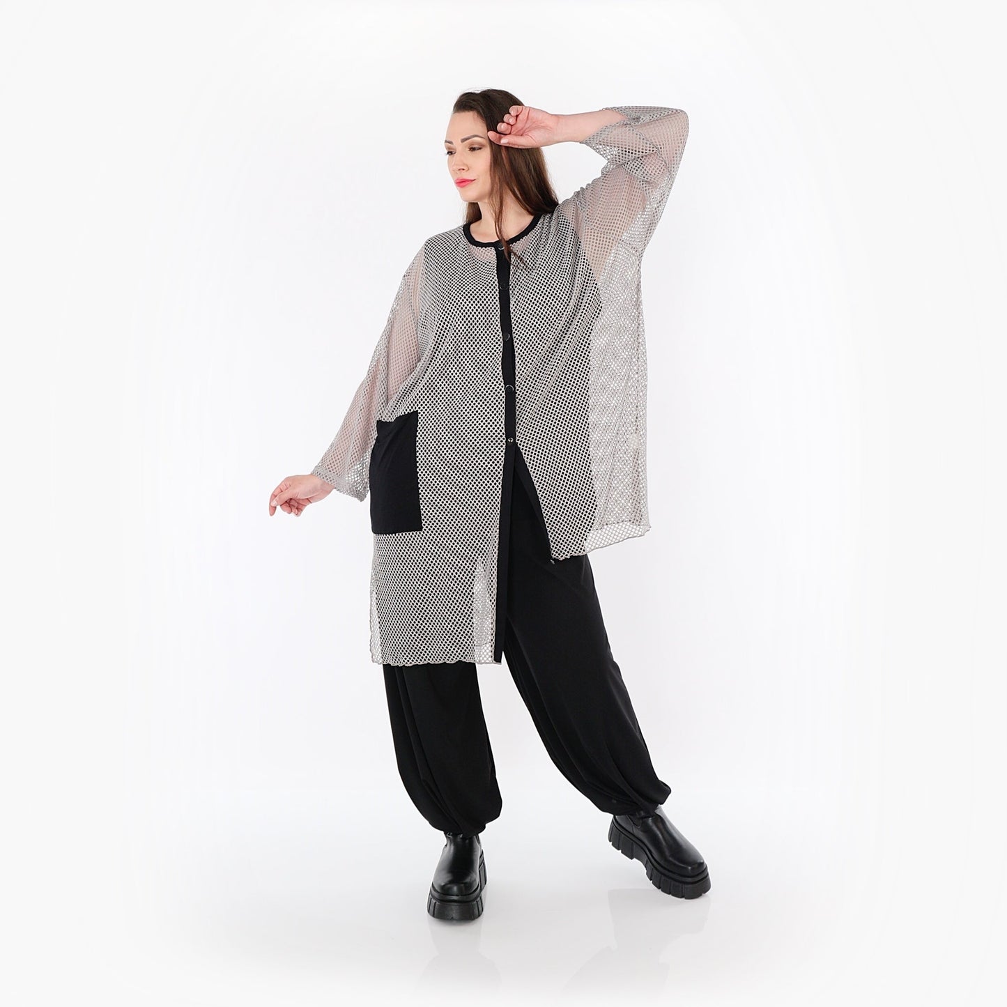 AKH Fashion 7101 Blouse, Grey-Black