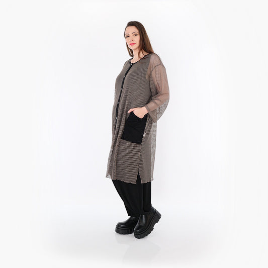 AKH Fashion 7101 Bluse, Taupe-Schwarz