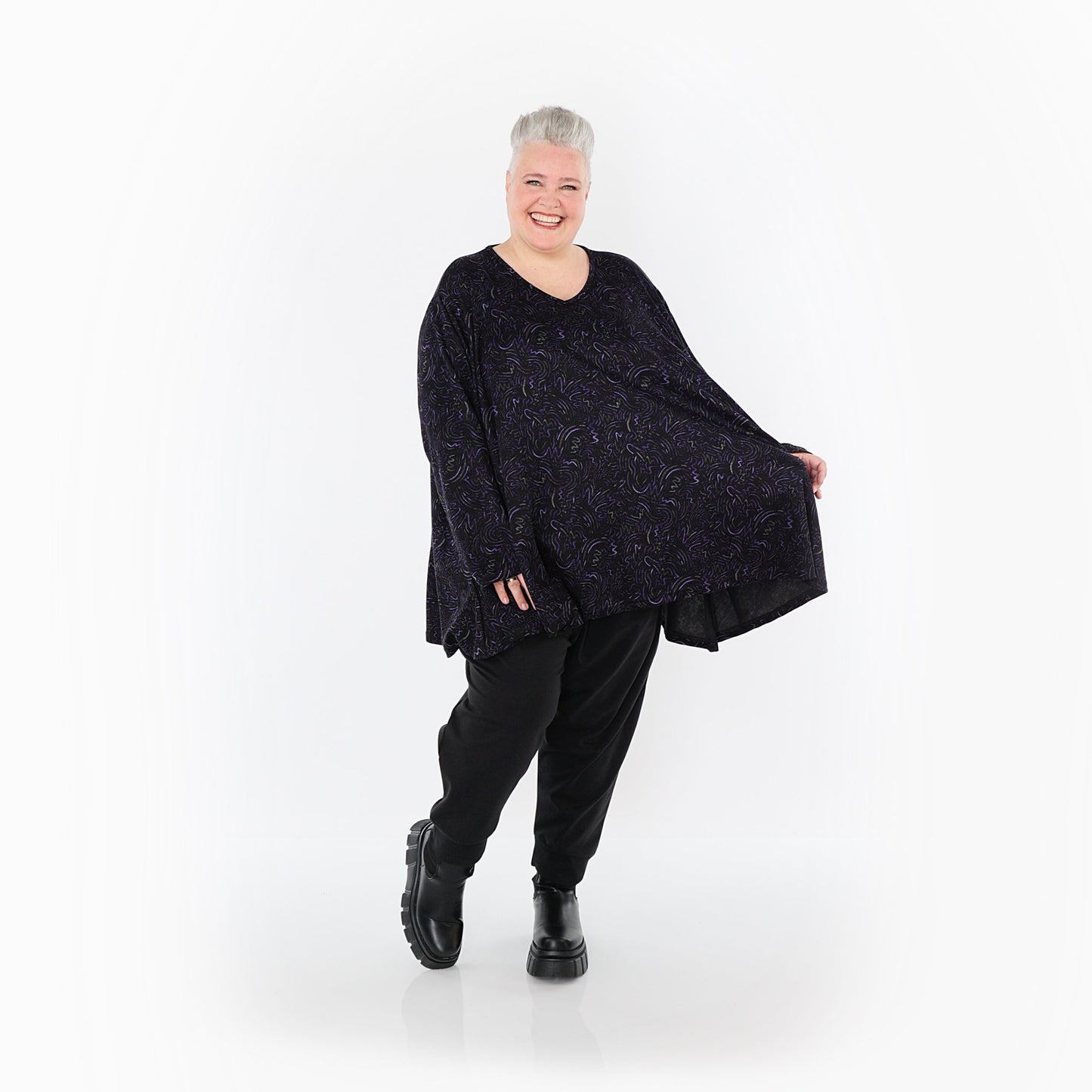 AKH Fashion 593 Big Shirt, Black-Violet-Grey