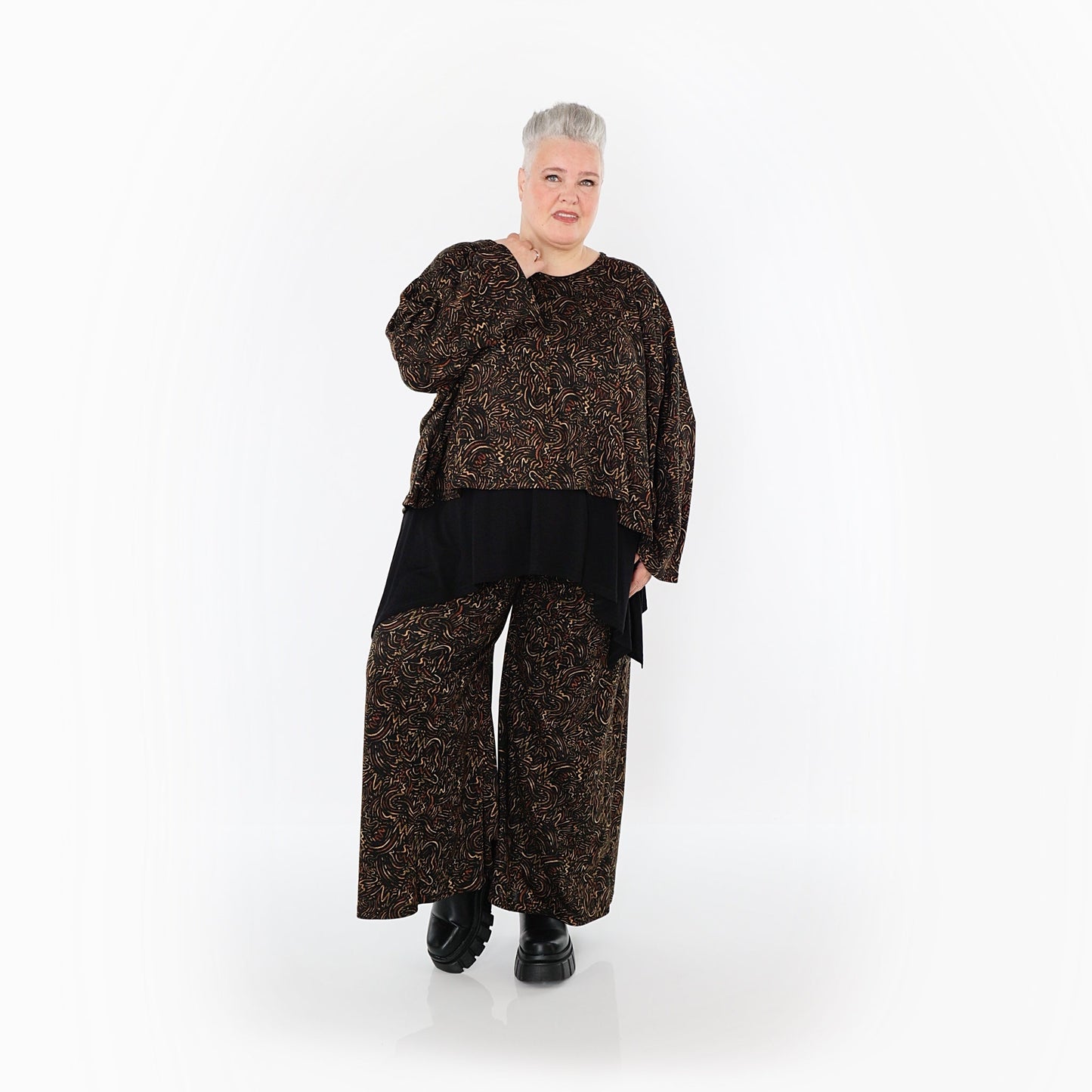 AKH Fashion 6048 Überwurf, Schwarz-Cognac-Orange