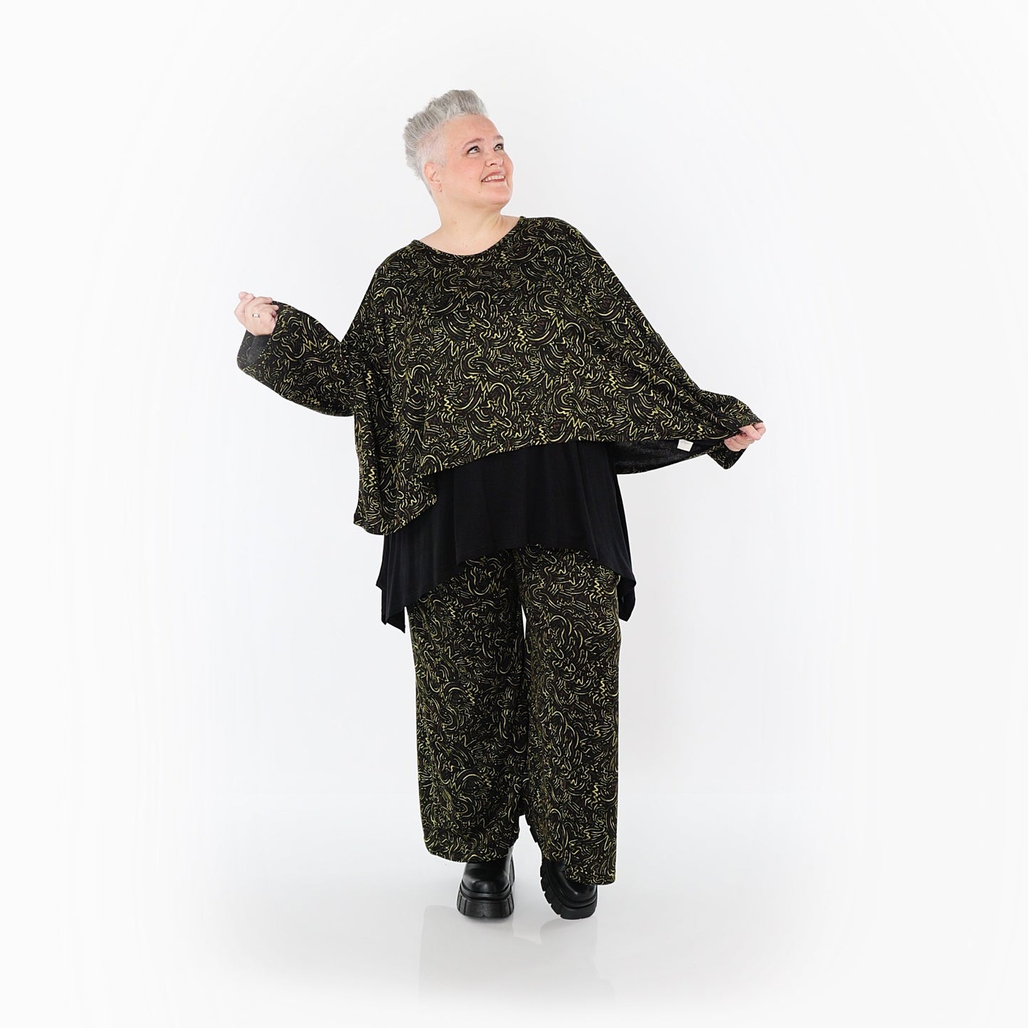 AKH Fashion 6048 Überwurf, Schwarz-Neongrün-Cognac