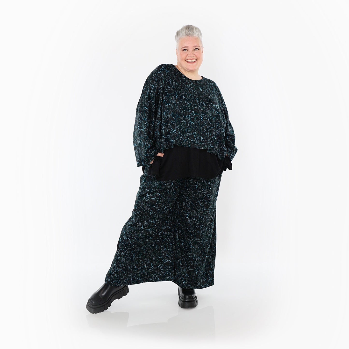 AKH Fashion 6048 Überwurf, Schwarz-Petrol-Grün