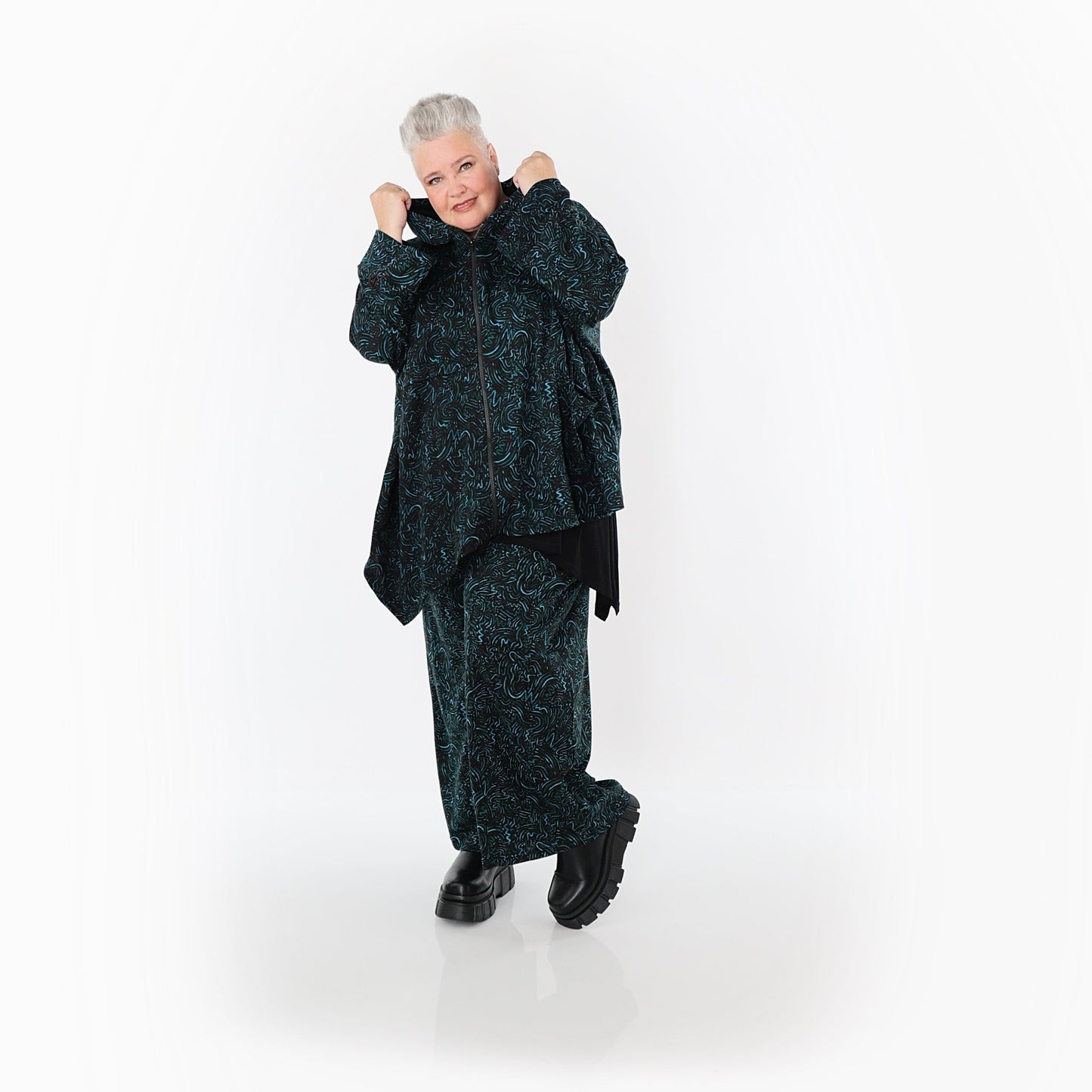 AKH Fashion 7083 Trousers, Black-Petrol-Green