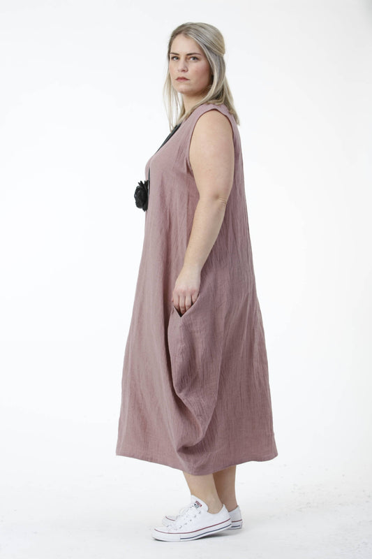 Sommer Kleid in Ballon Form aus er Leinen Qualität, Leinen-Crush in Altrosa