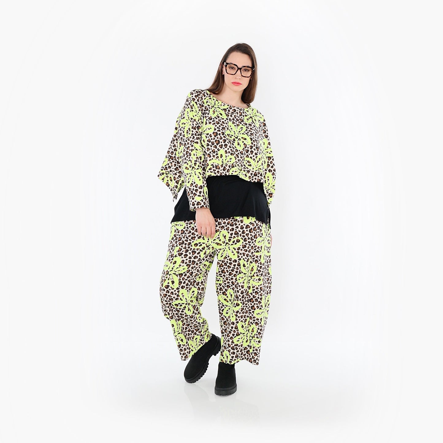 AKH Fashion 7011 Überwurf, Beige-Braun-Neongrün