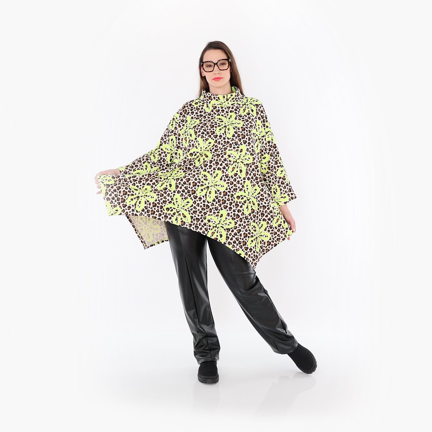 AKH Fashion 7123 Big Shirt, Beige-Braun-Neongrün