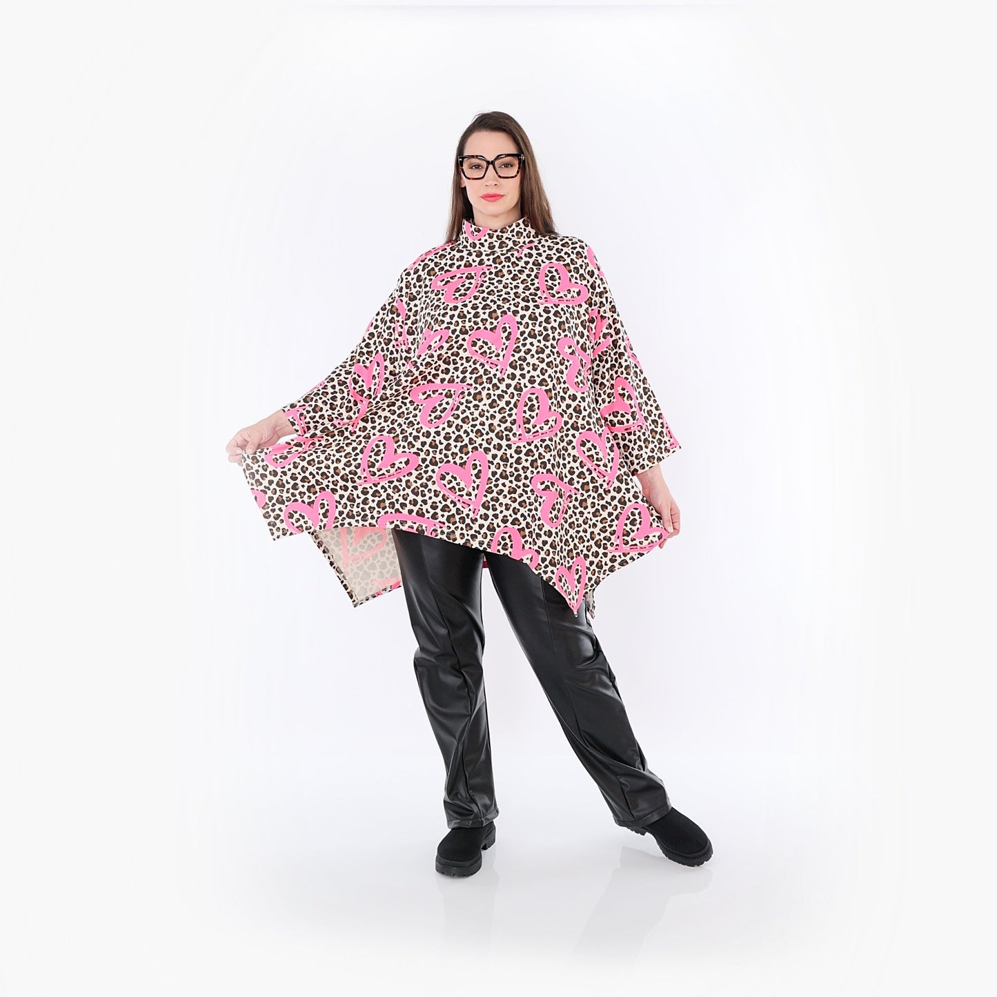 AKH Fashion 7123 Big Shirt, Beige-Braun-Fuchsia