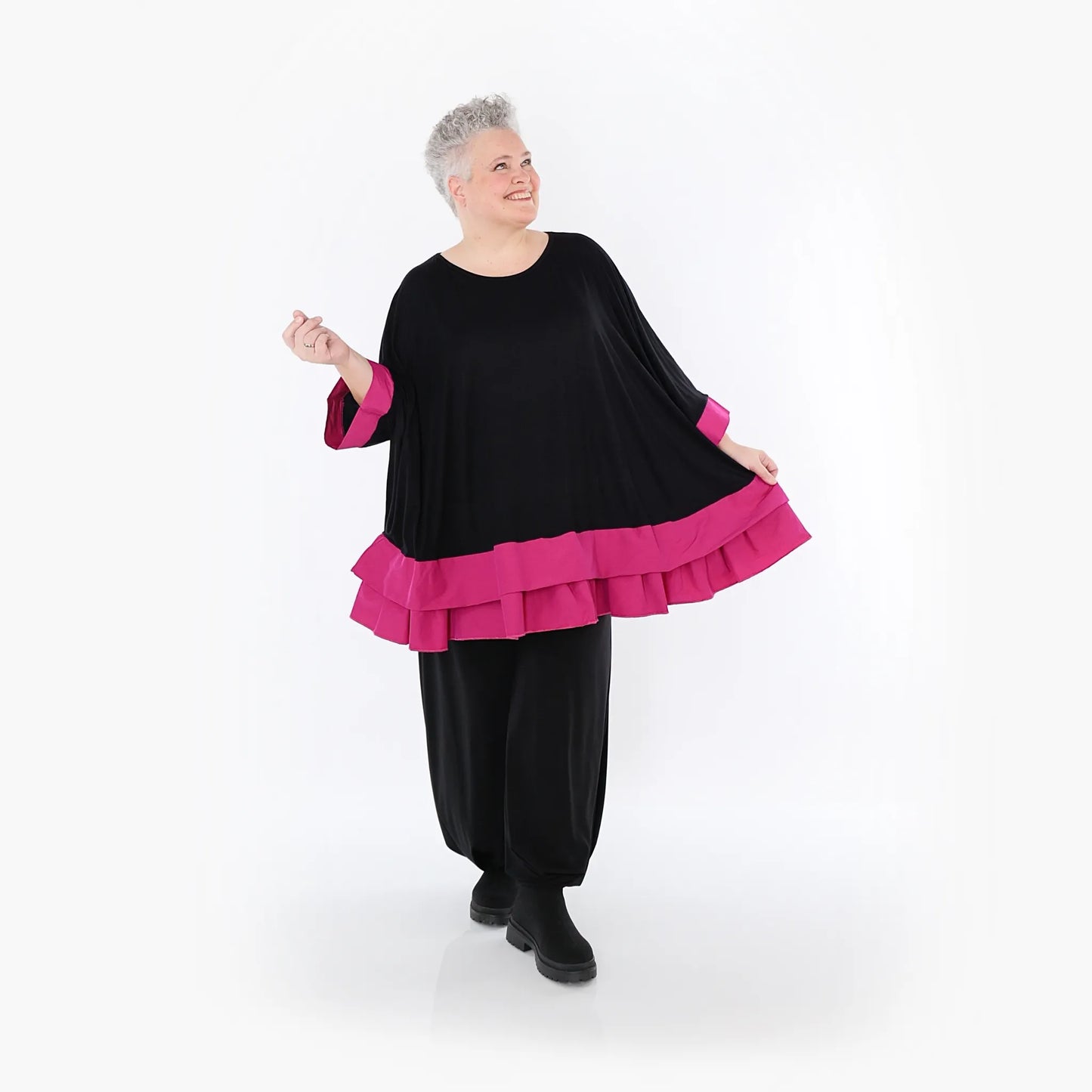 AKH Fashion 7103 Big Shirt, Schwarz-Fuchsia