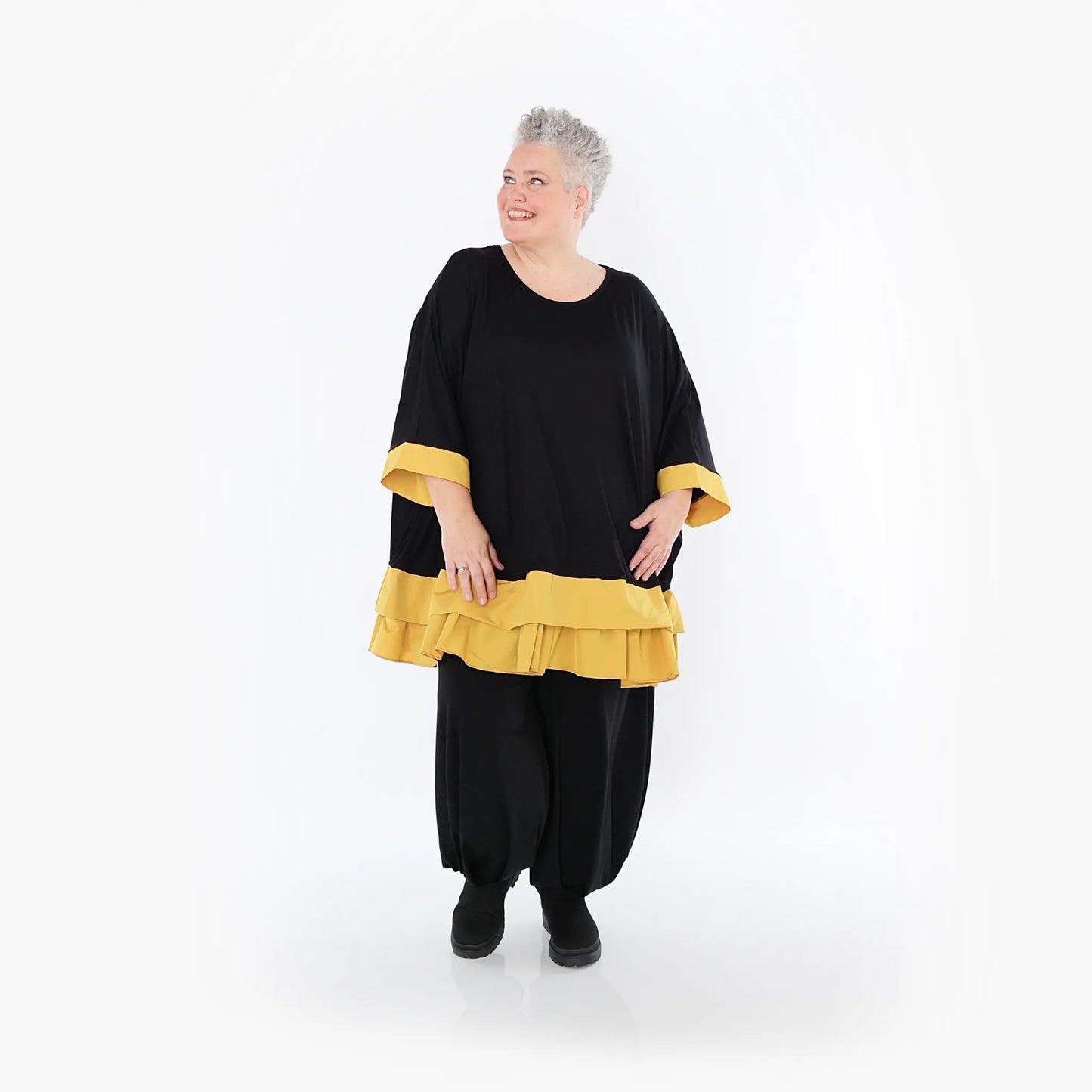 AKH Fashion 7103 Big Shirt, Schwarz-Honiggelb