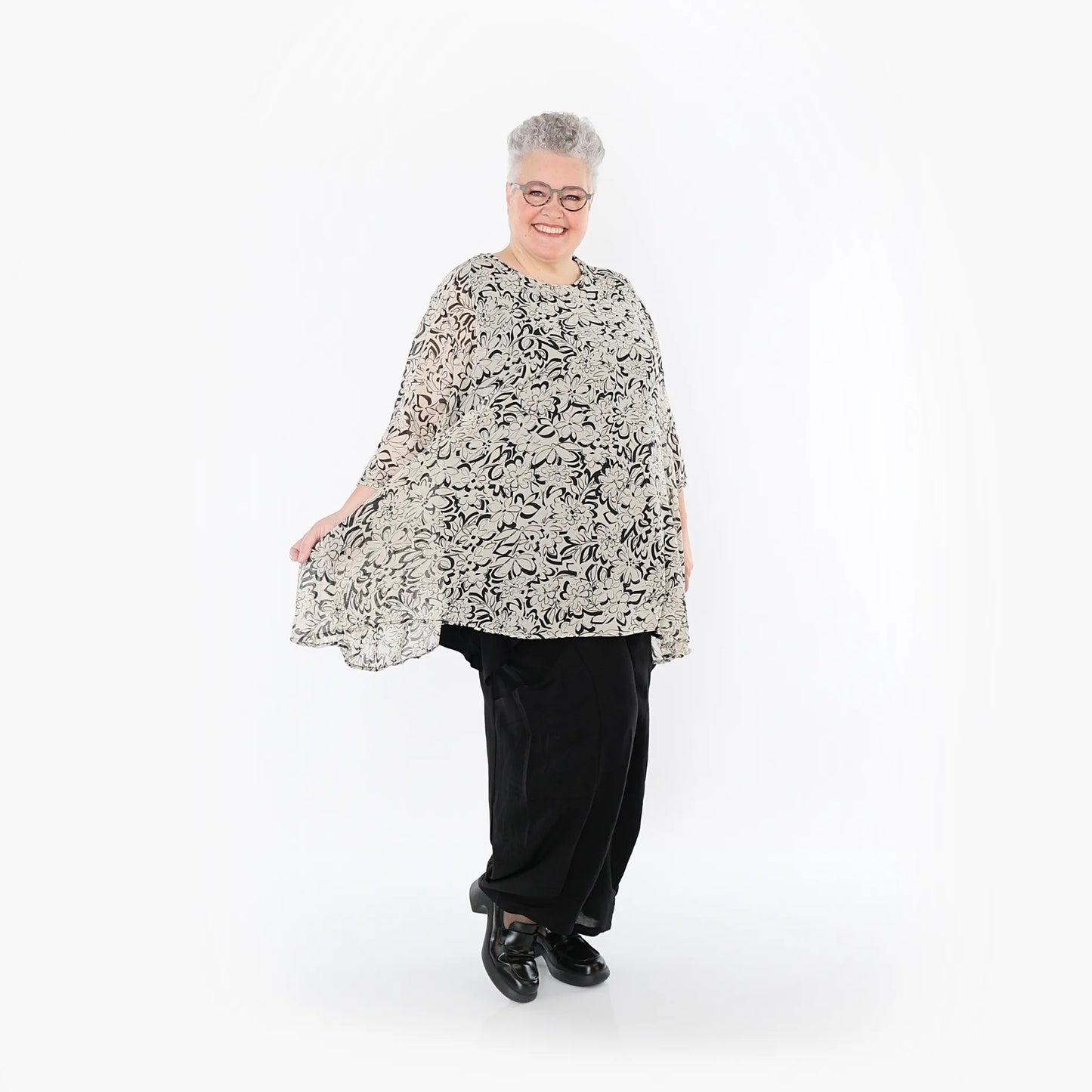 AKH Fashion 593 Big Shirt, Ecru-Schwarz