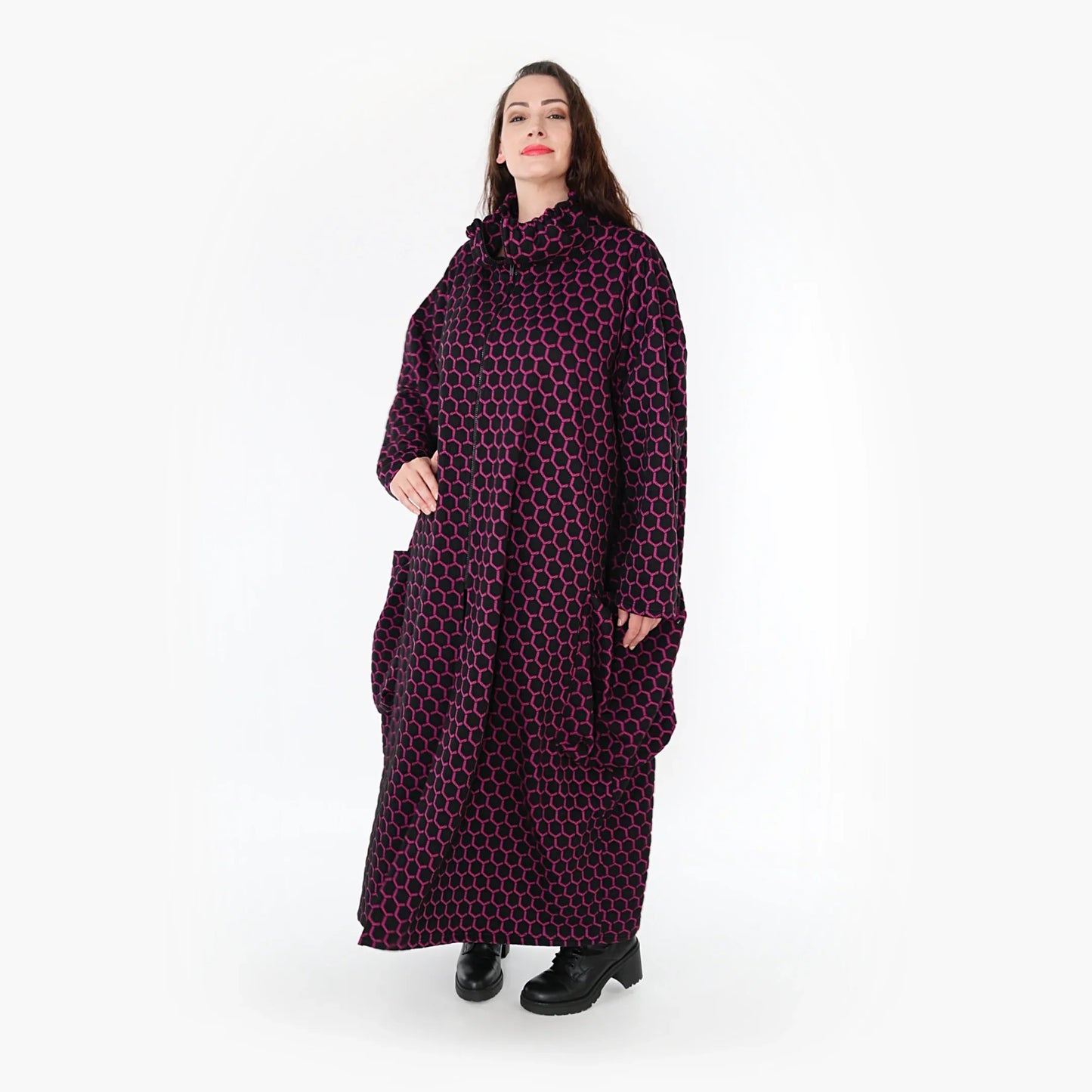 AKH 6985 Mantel, Schwarz-Fuchsia