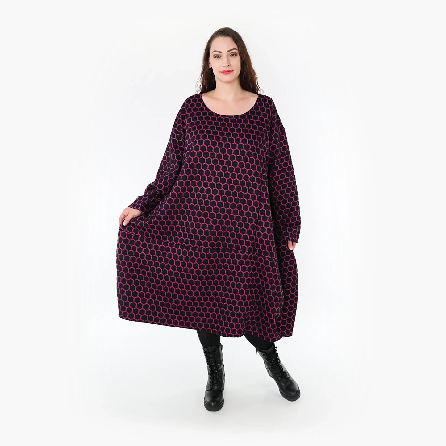 AKH 6859 Kleid, Schwarz-Fuchsia