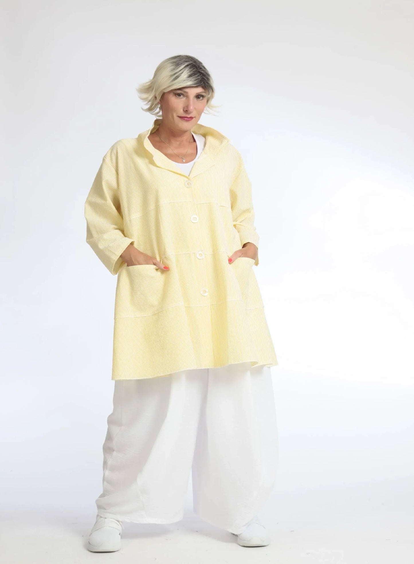 Summer jacket in A-shape made of soft seersucker quality, Tessa in yellow