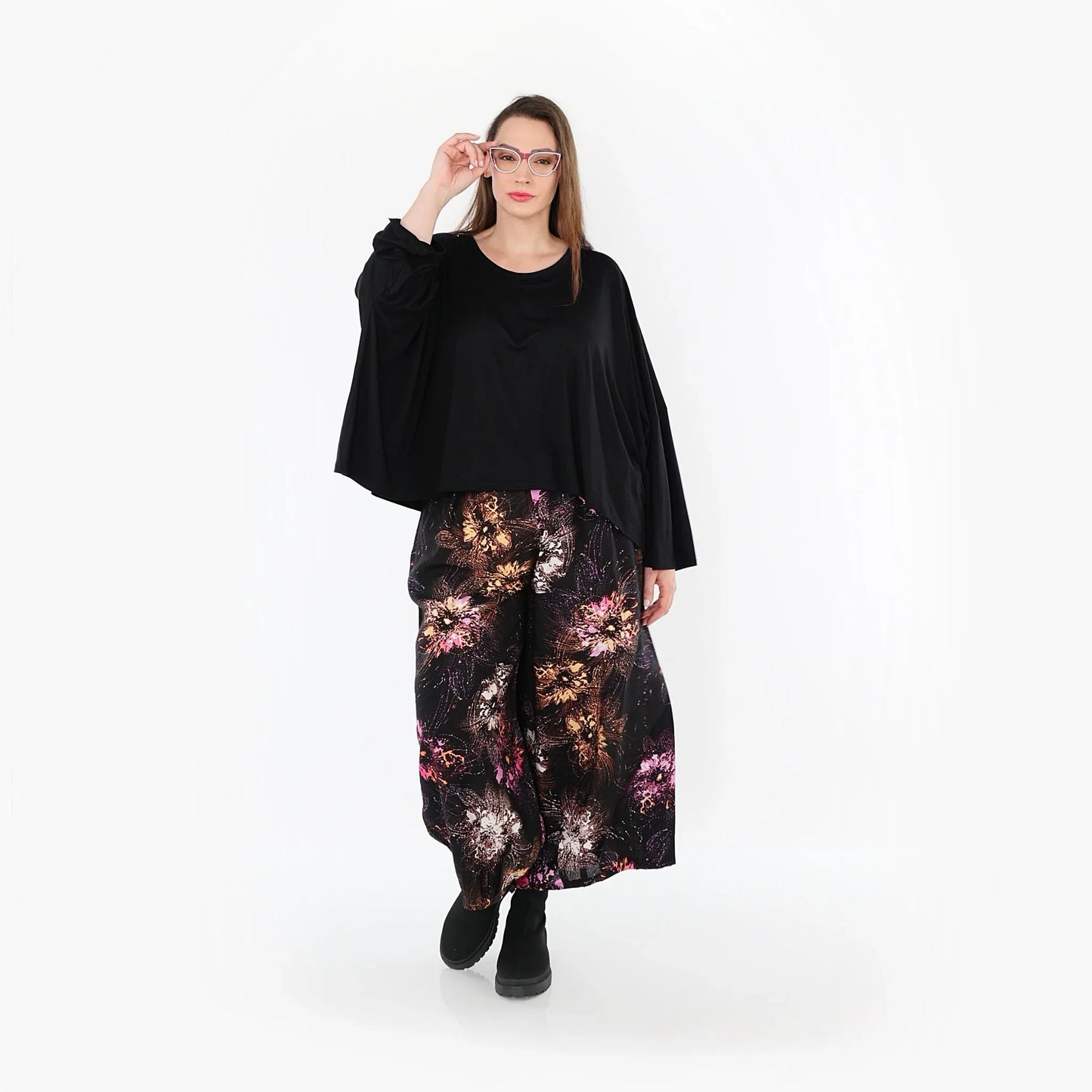 AKH Fashion 7070 Hose, Schwarz-Fuchsia-Multi