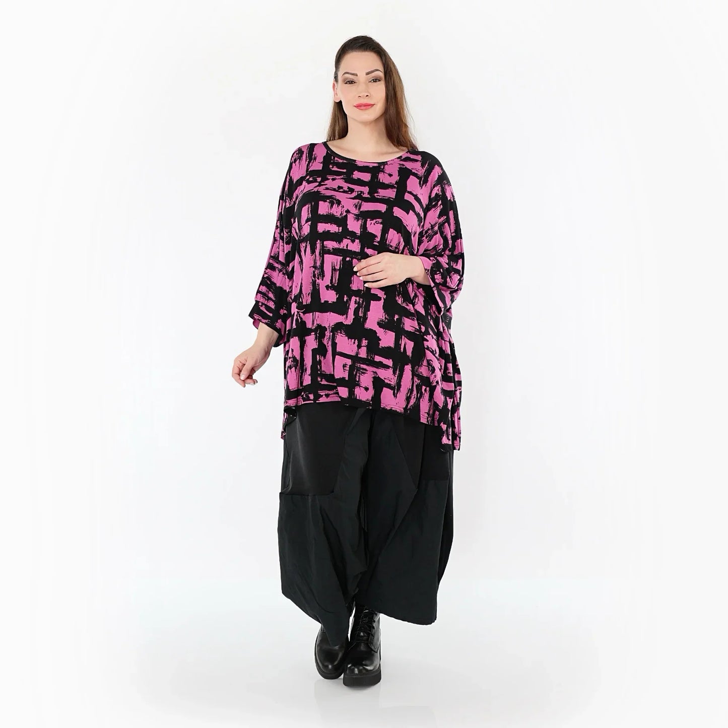 AKH Fashion 7116 Big Shirt, Fuchsia-Schwarz