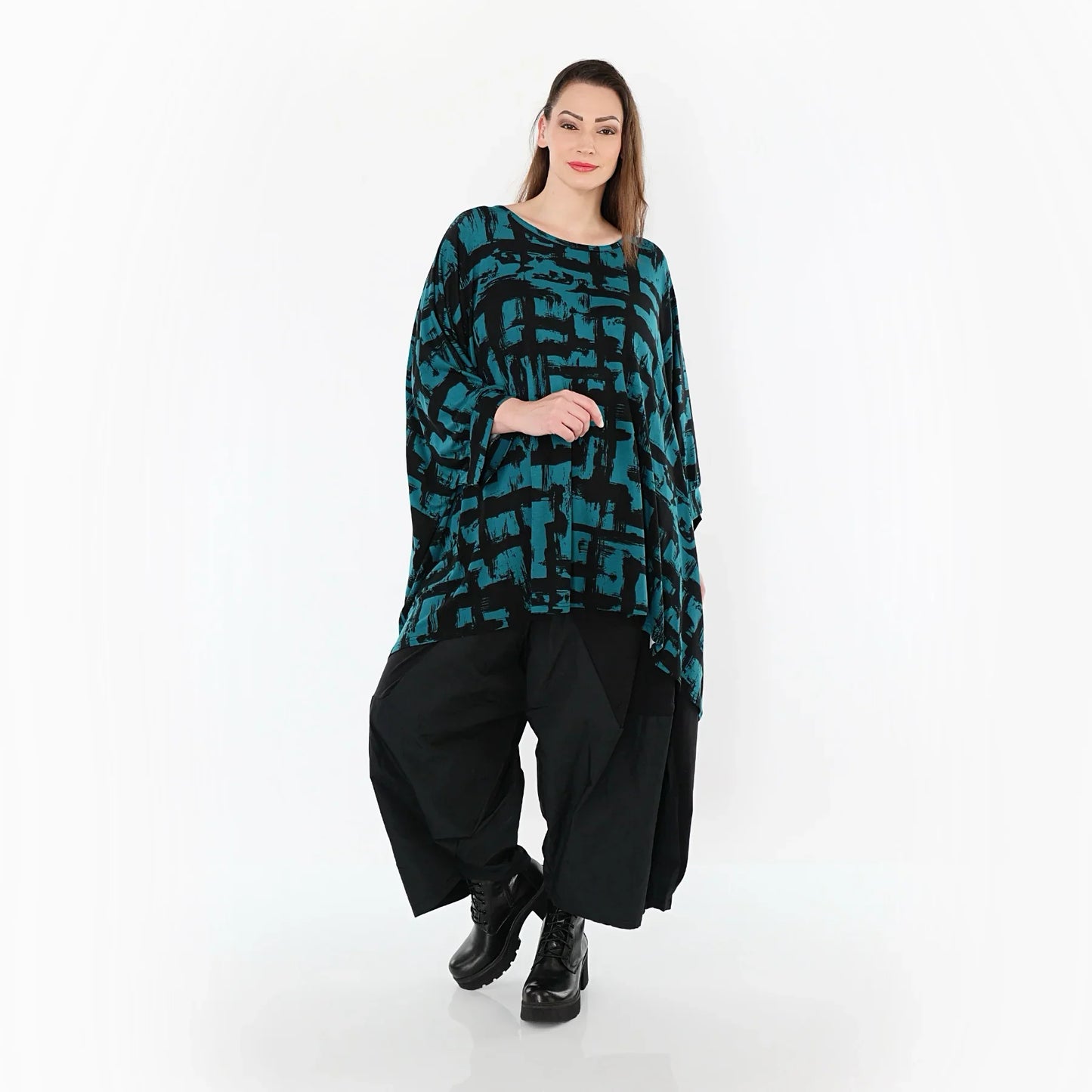 AKH Fashion 7116 Big Shirt, Petrol-Schwarz