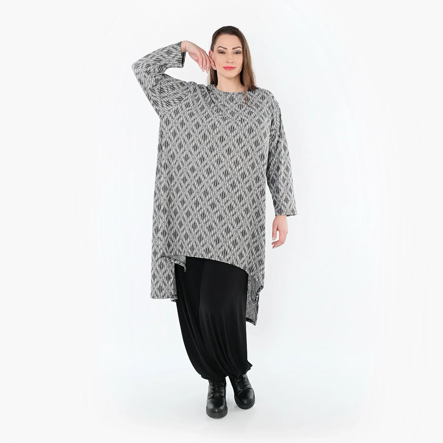 AKH Fashion 4656 Shirt, Light Grey-Black-White