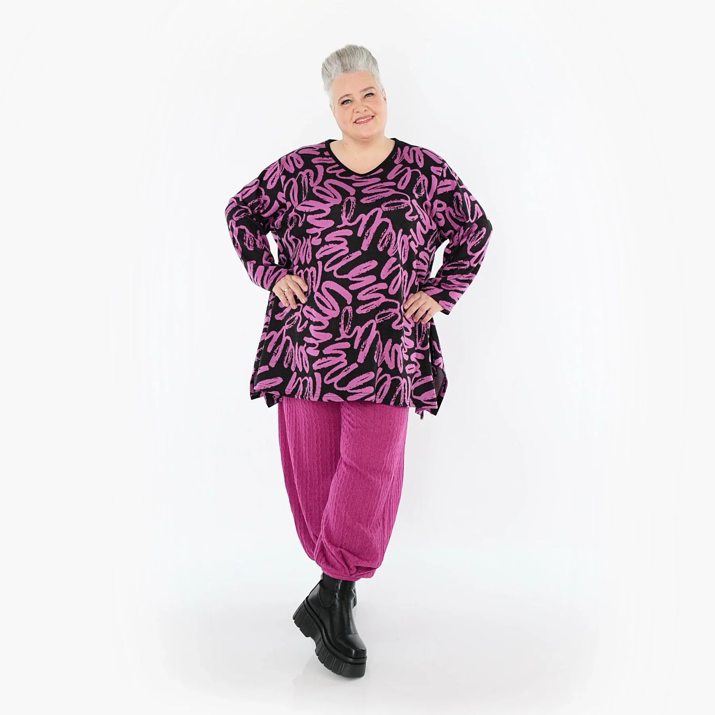 AKH Fashion 1019 Big Shirt, Black-Fuchsia