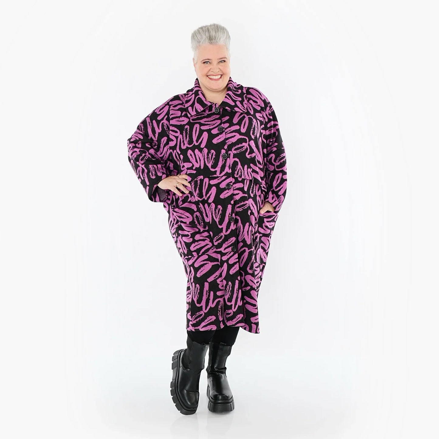 AKH Fashion 7041 Mantel, Schwarz-Fuchsia