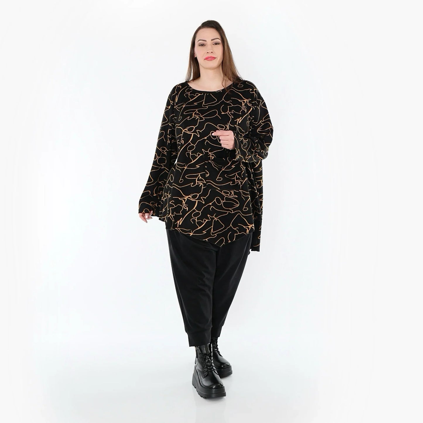 AKH Fashion 7138 Big Shirt, Schwarz-Orange
