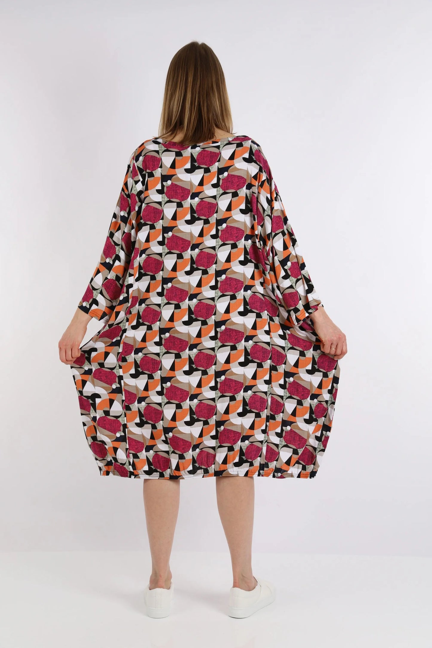 AKH 6840 Kleid, Fuchsia-Pink-Cognac