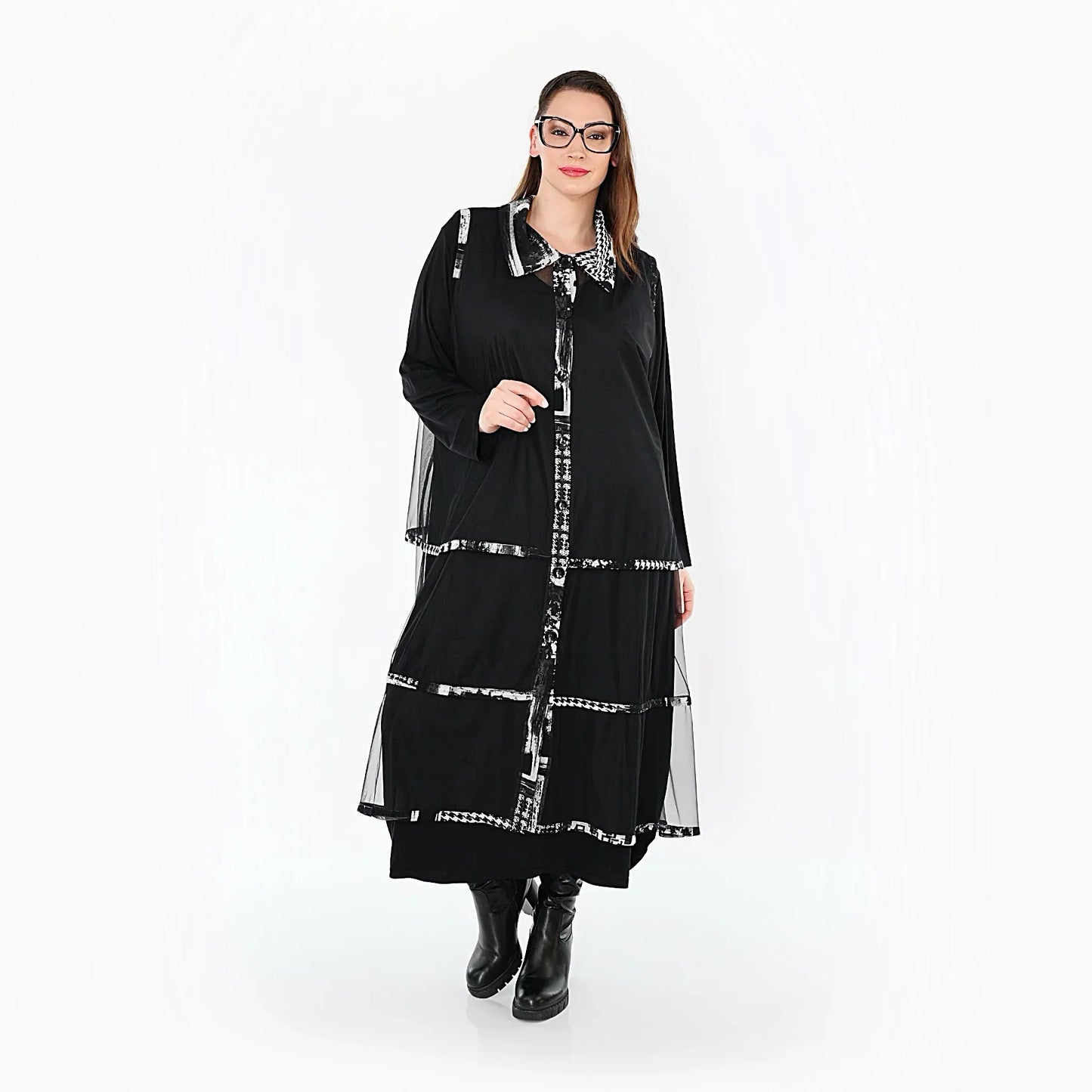 AKH Premium 7136 Bluse, Weiß-Grau