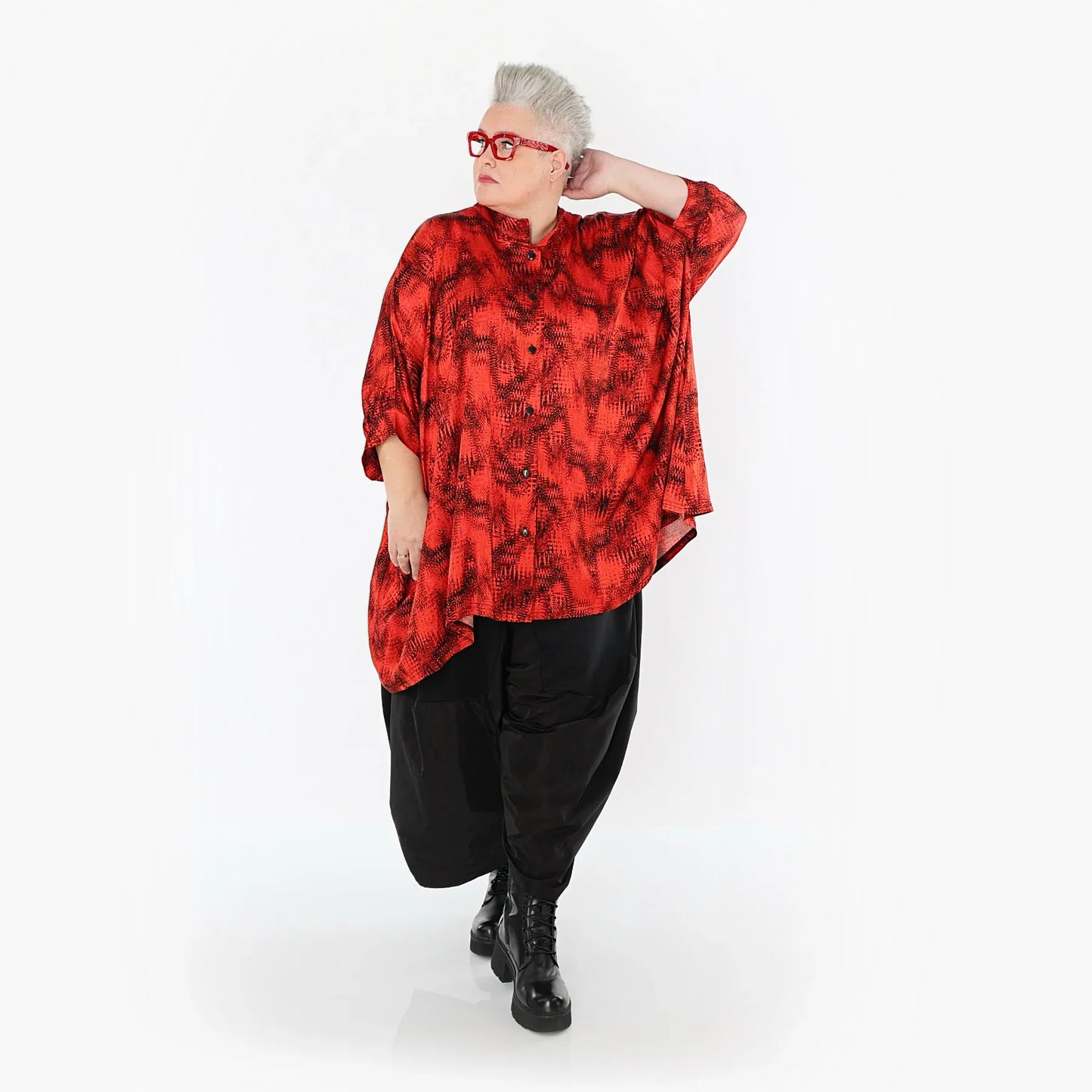 AKH Premium 7116 Bluse, Rot-Schwarz