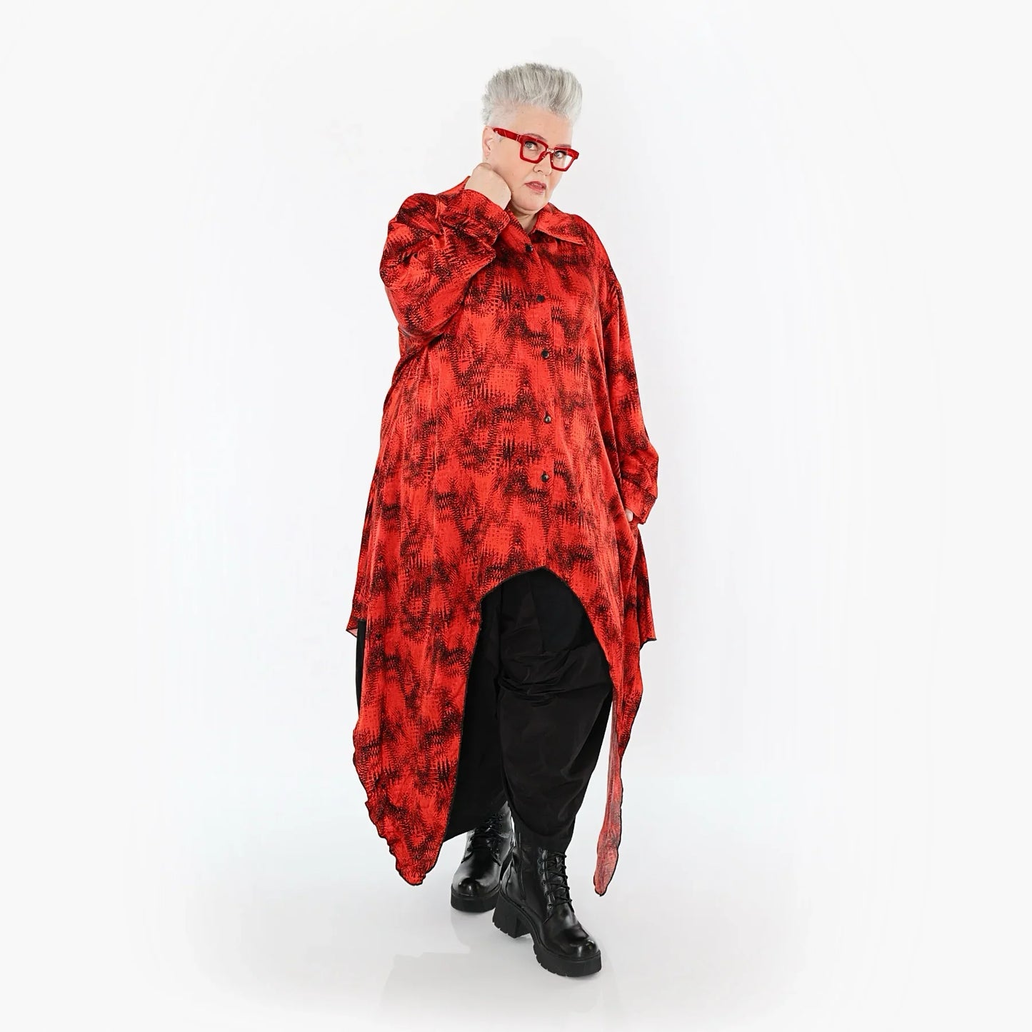 AKH Premium 7135 Bluse, Rot-Schwarz