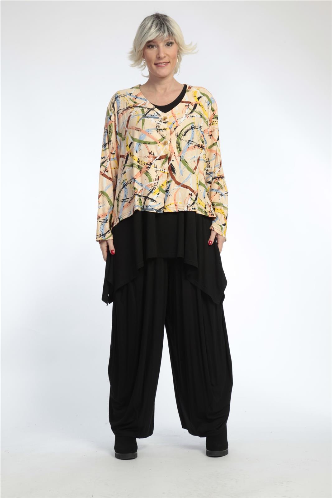 Summer jacket in a rounded shape made of linen look quality, Terra in apricot-multi