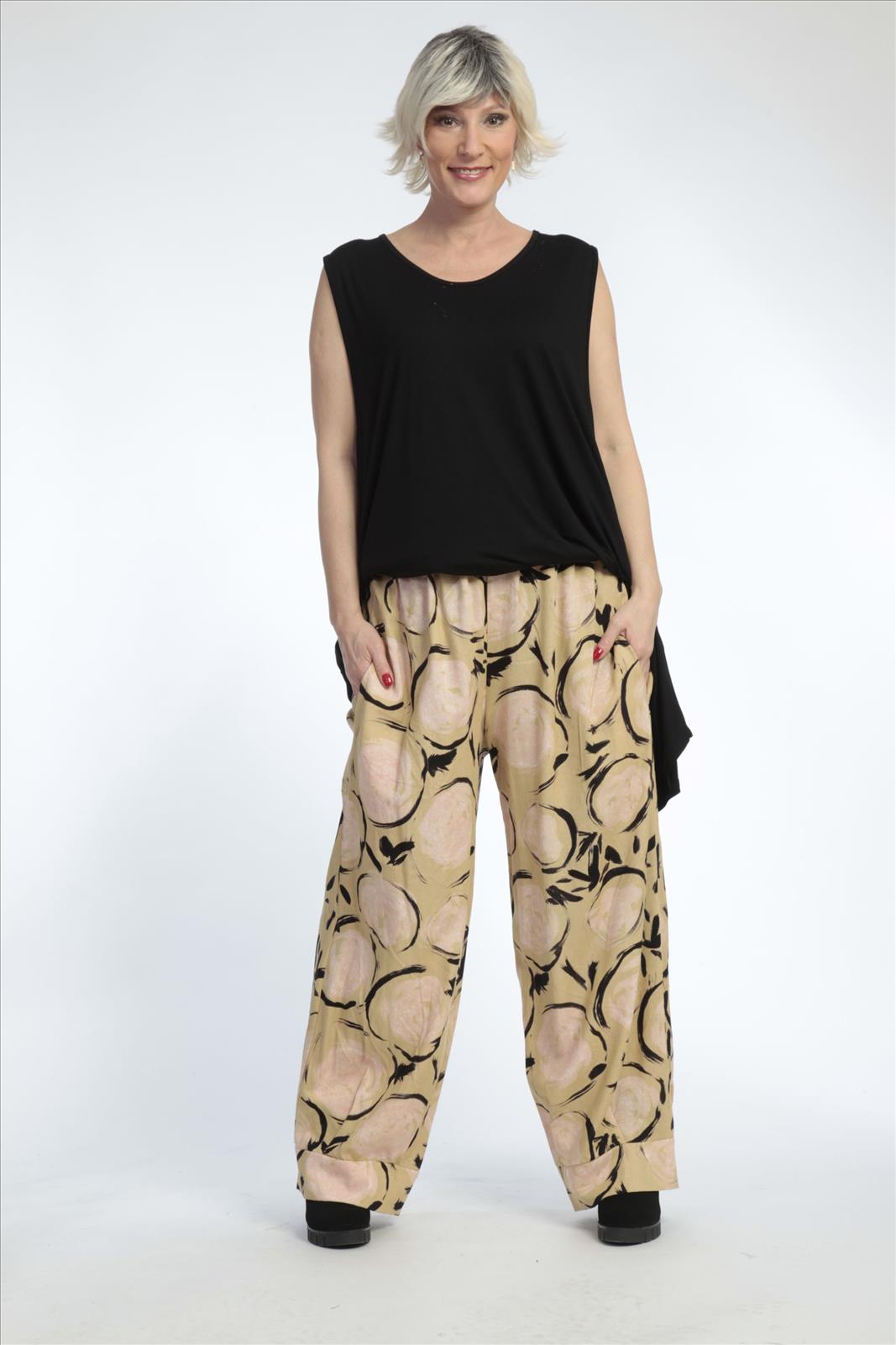 Summer trousers in a straight shape made of linen look quality, cotta in apricot-multi