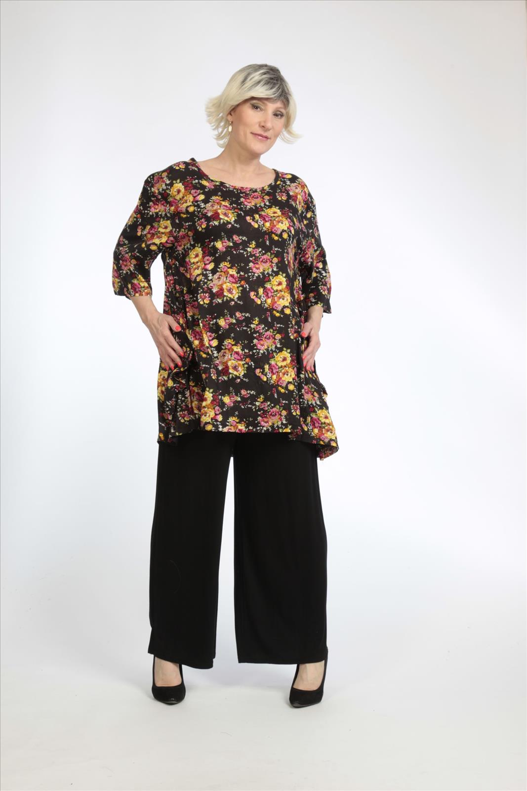 Summer shirt in A-shape made of poplin quality, black-multi