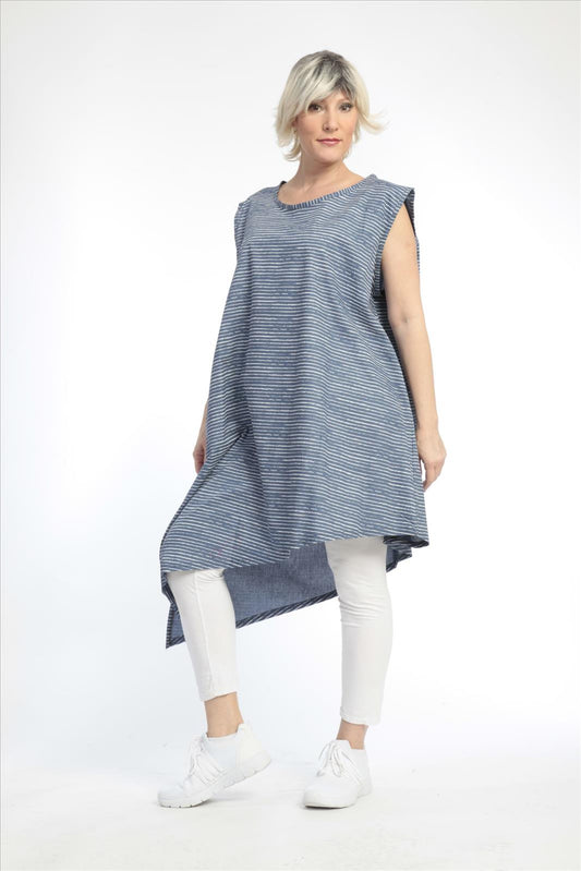 Summer tunic in an asymmetrical shape made of poplin quality, boa in blue and white