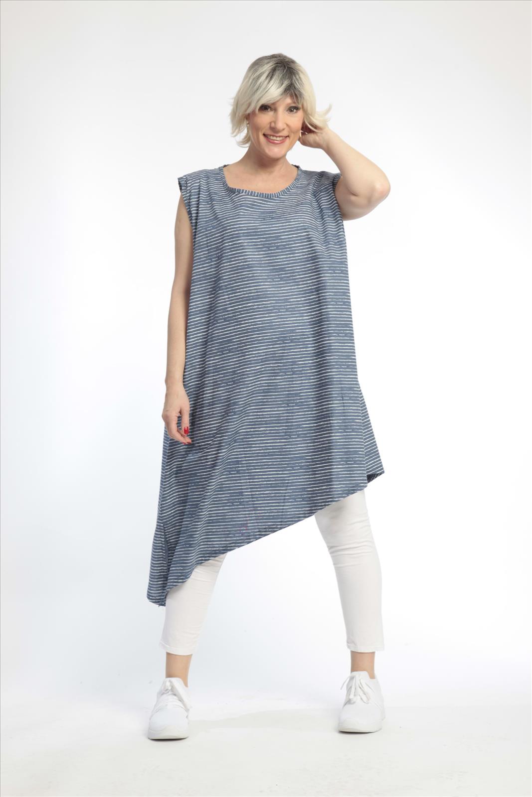 Summer tunic in an asymmetrical shape made of poplin quality, boa in blue and white