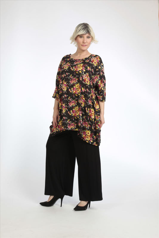 Summer shirt in A-shape made of poplin quality, black-multi