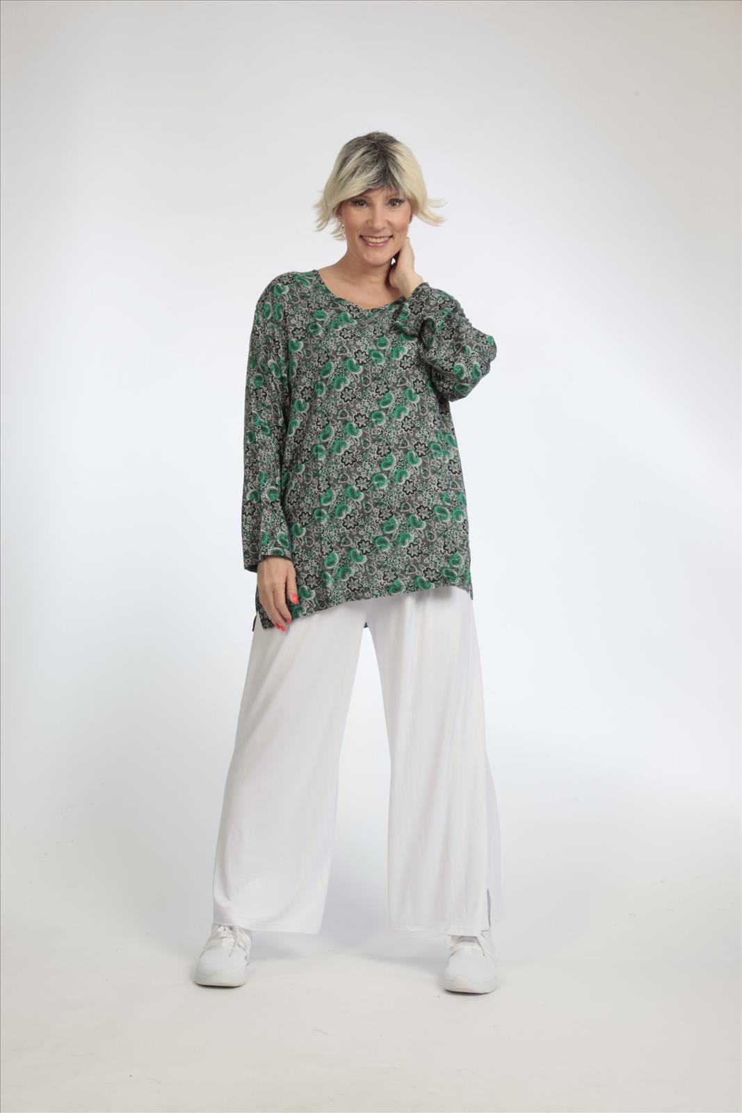 Straight-cut summer shirt made of quality poplin, white-black-green