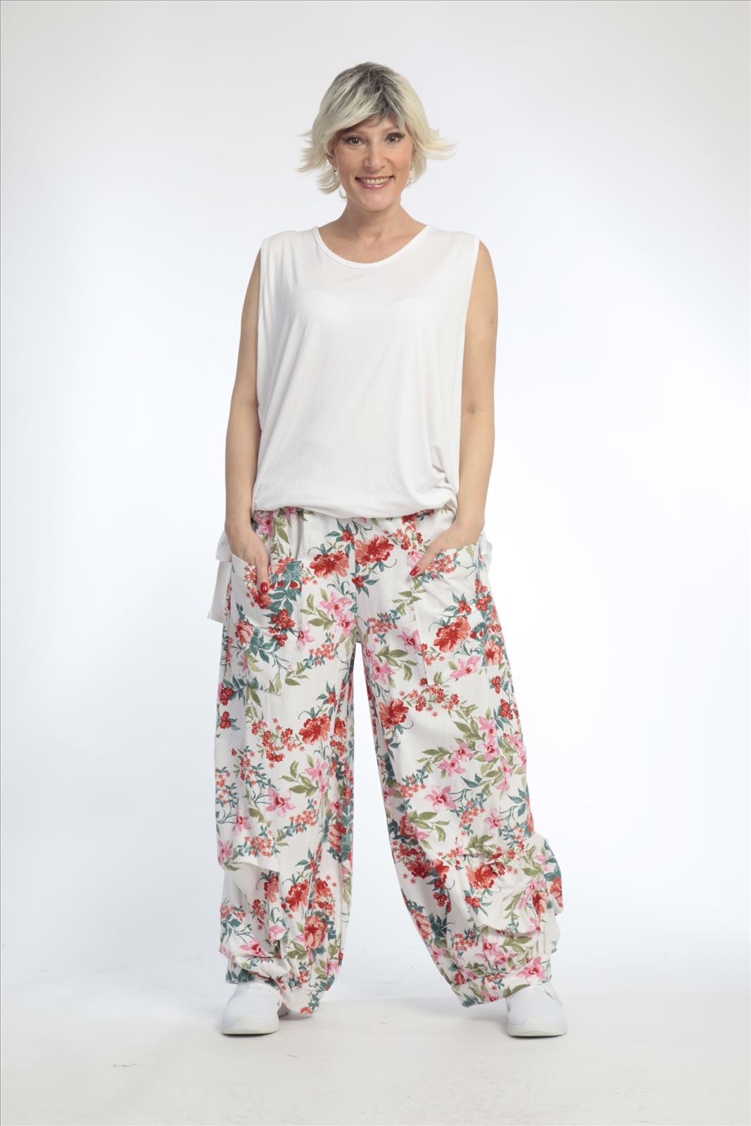 Sommer Hose in Ballon Form aus er Leinen Optik Qualität, Florence in Weiß