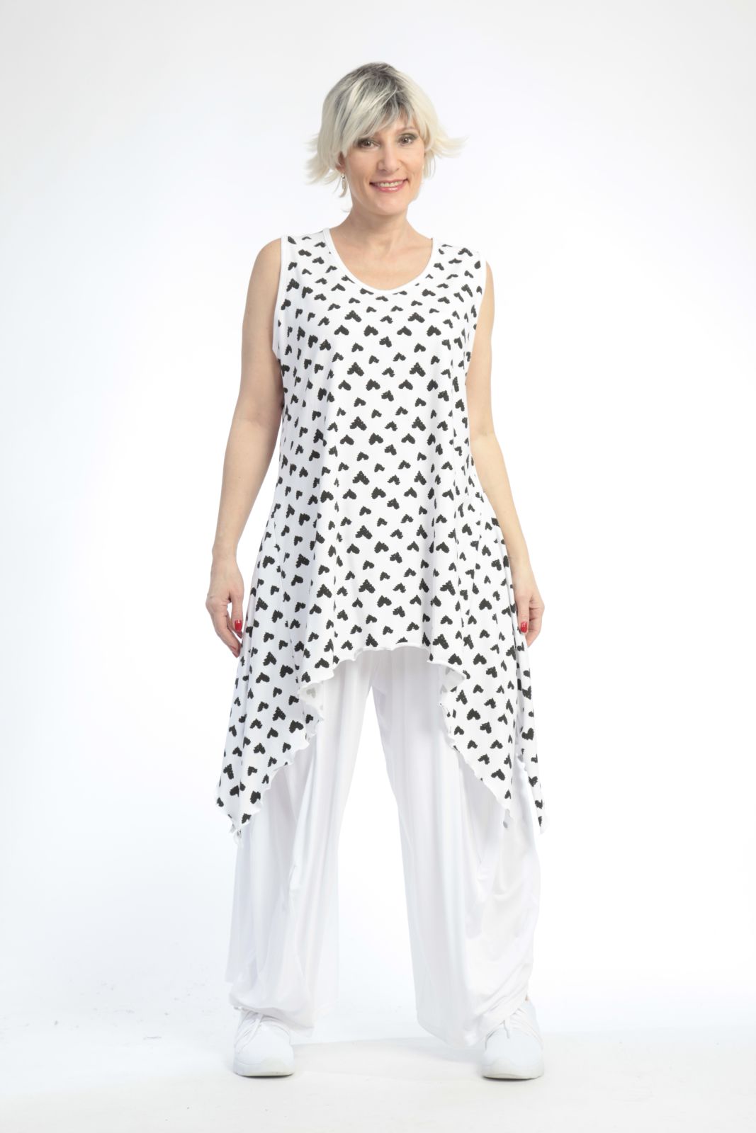 Sommer Tunika in A-Form aus weicher Jersey Qualität, Love in Weiß-Schwarz